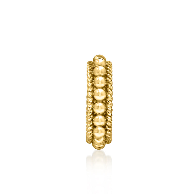 Gold bead charm with roped edges and raised round bead detailing