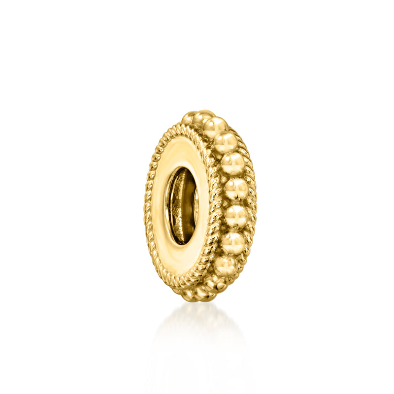 Gold roped-edge bead charm with an oval open center