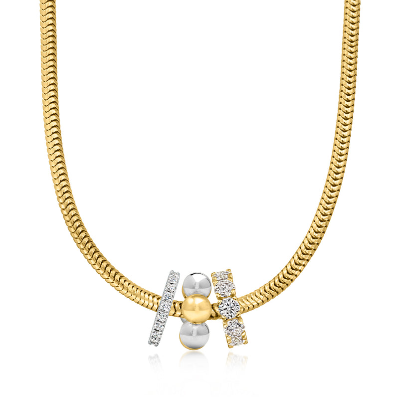 Gold chain necklace with bead charm and sparkling clear stone details