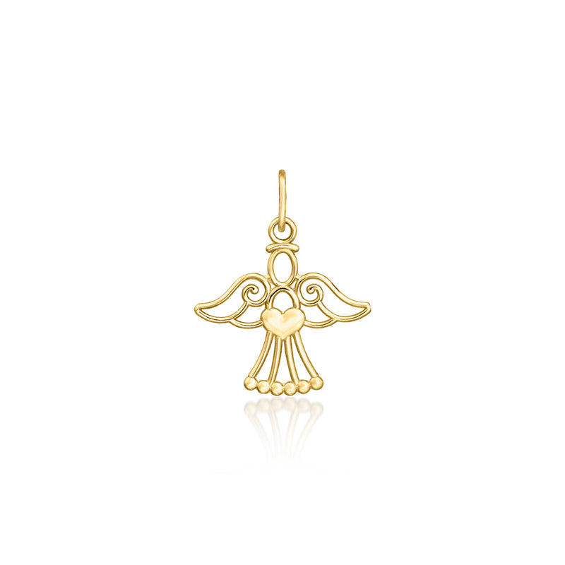14kt yellow gold angel pendant charm with loop bail and detailed wings