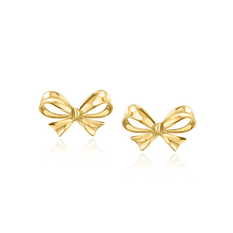 10kt yellow gold bow stud earrings shown without pearl drops