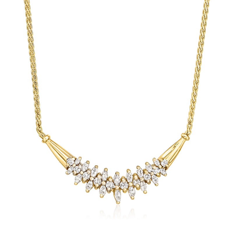 Vintage 14kt yellow gold diamond necklace with clustered pear-shaped stones on chain