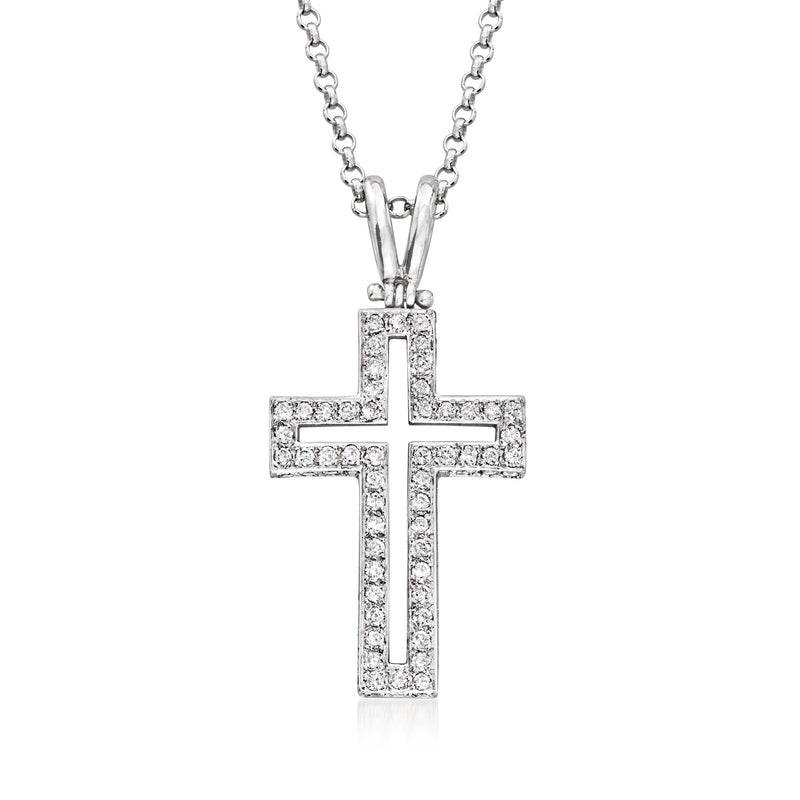 Diamond cross pendant necklace in white gold with cable chain