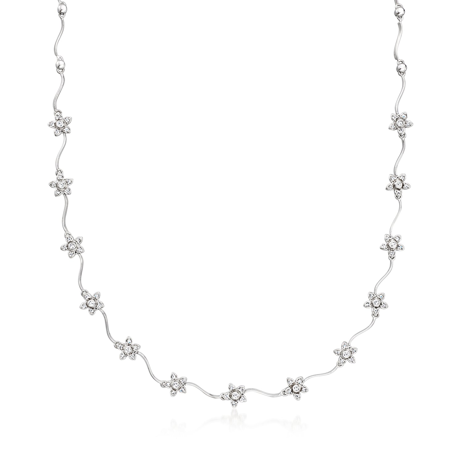 C. 1990 Vintage 1.55 ct. t.w. Diamond Flower Station Necklace in 14kt White Gold