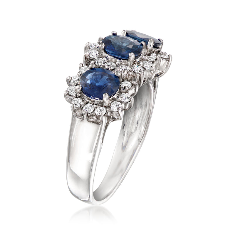 Vintage sapphire and diamond ring in 18kt white gold