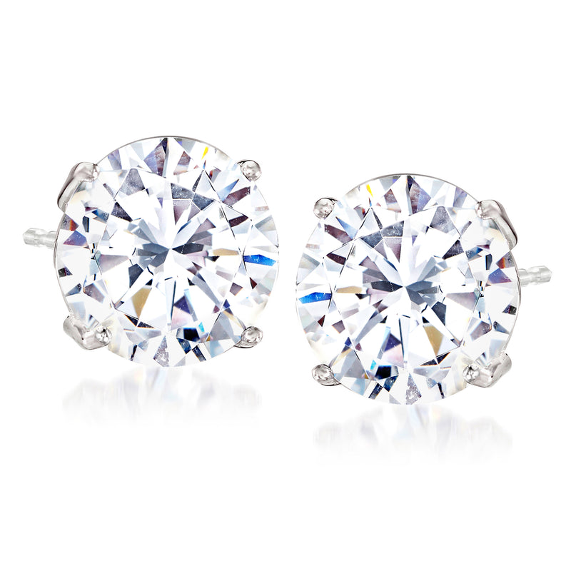 Round CZ stud earrings in 14kt white gold, large bezel-set stones, pair view