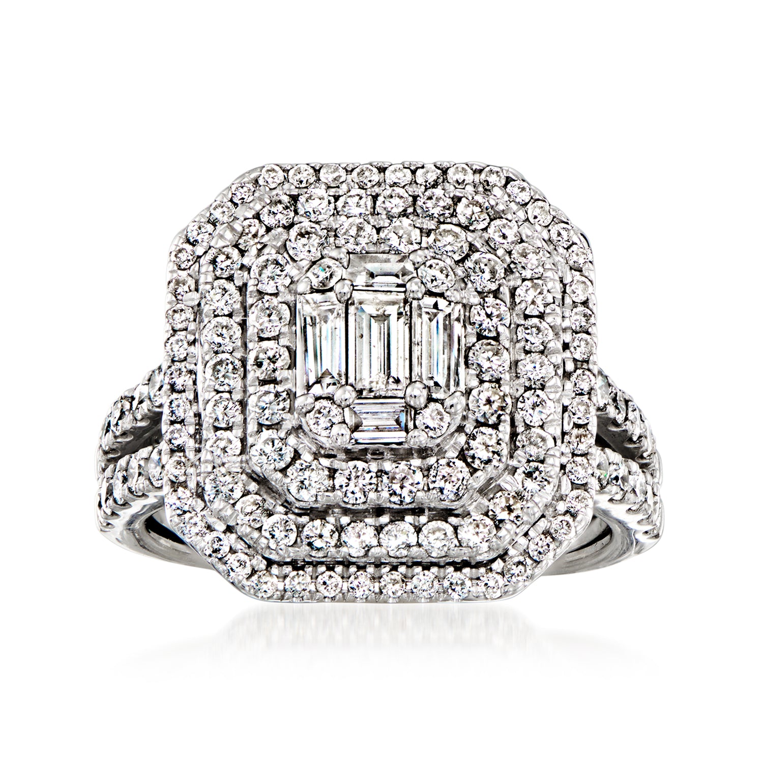 C. 1990 Vintage 2.10 ct. t.w. Diamond Cluster Cocktail Ring in 14kt White Gold