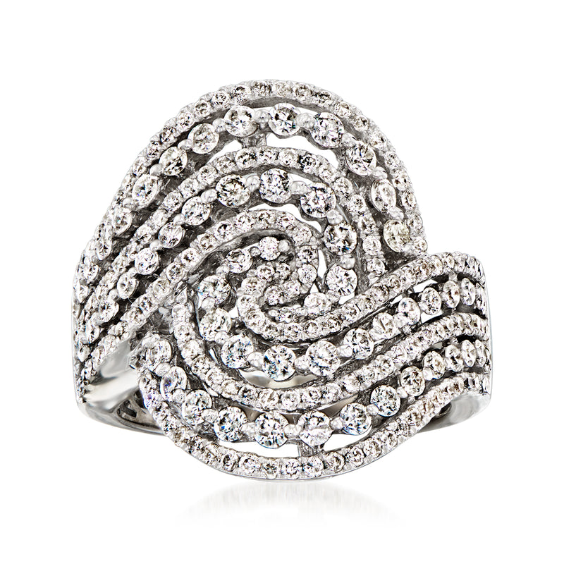 Diamond swirl cocktail ring in white gold with pavé-set stones