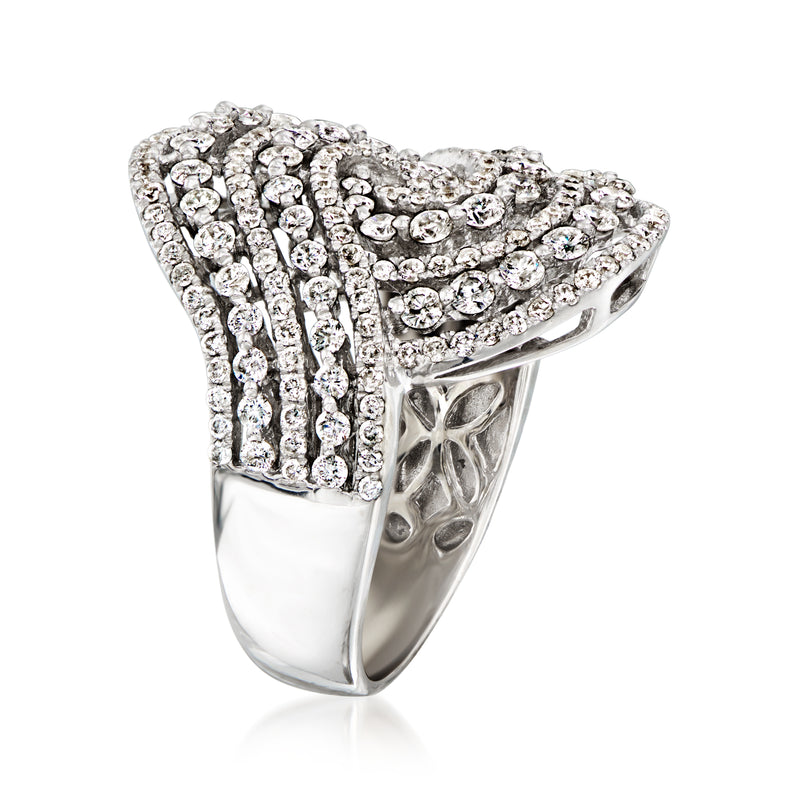 Diamond swirl cocktail ring in 18kt white gold with pavé-set stones