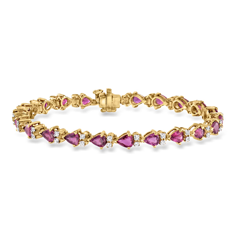 14kt yellow gold bracelet with purple ruby stones and small diamonds, hinged clasp