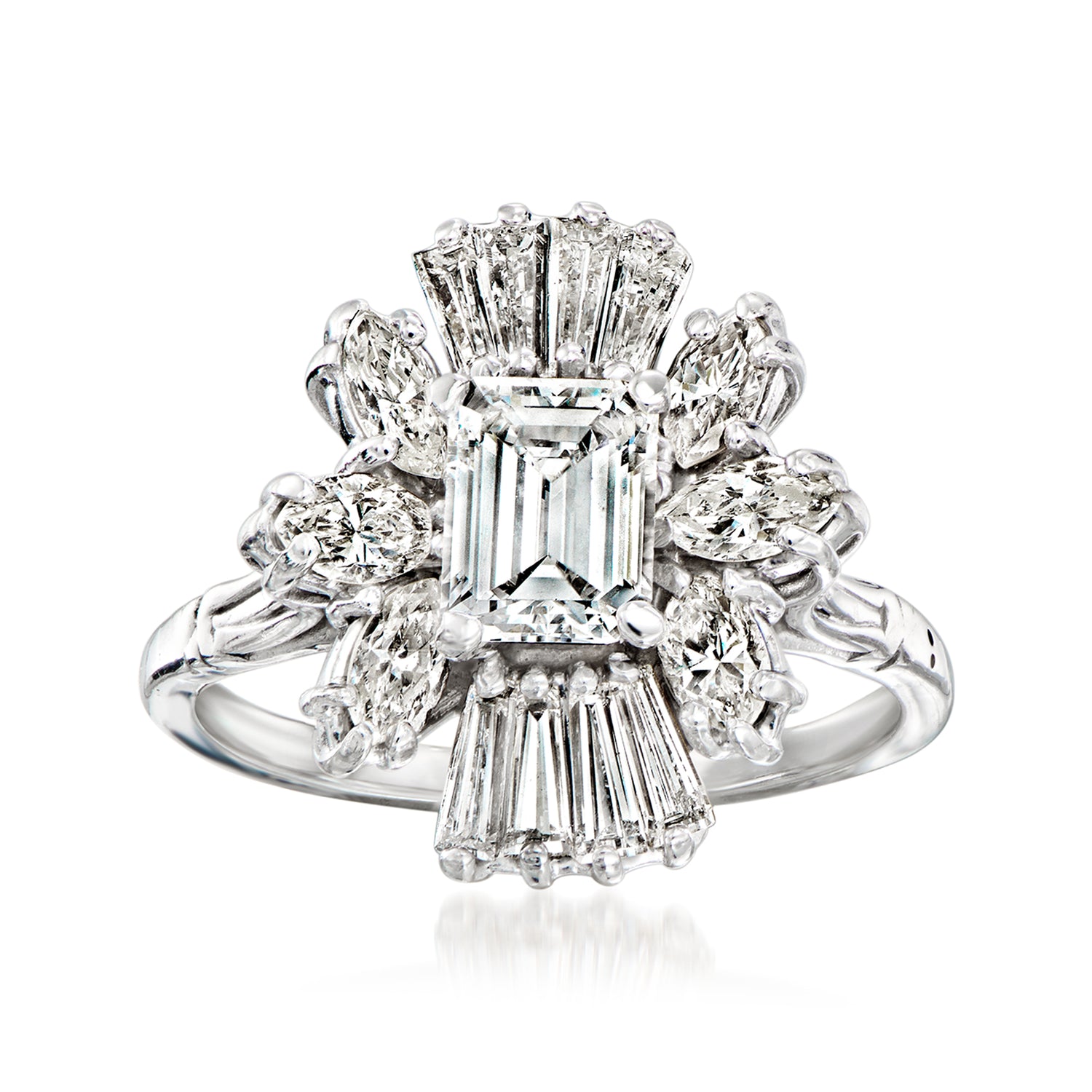 C. 1970 Vintage 1.85 ct. t.w. Diamond Cluster Ring in 14kt White Gold