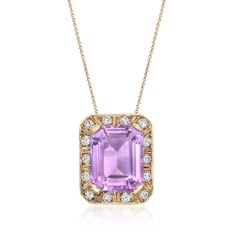Amethyst and diamond pendant necklace in 14kt yellow gold with gold chain