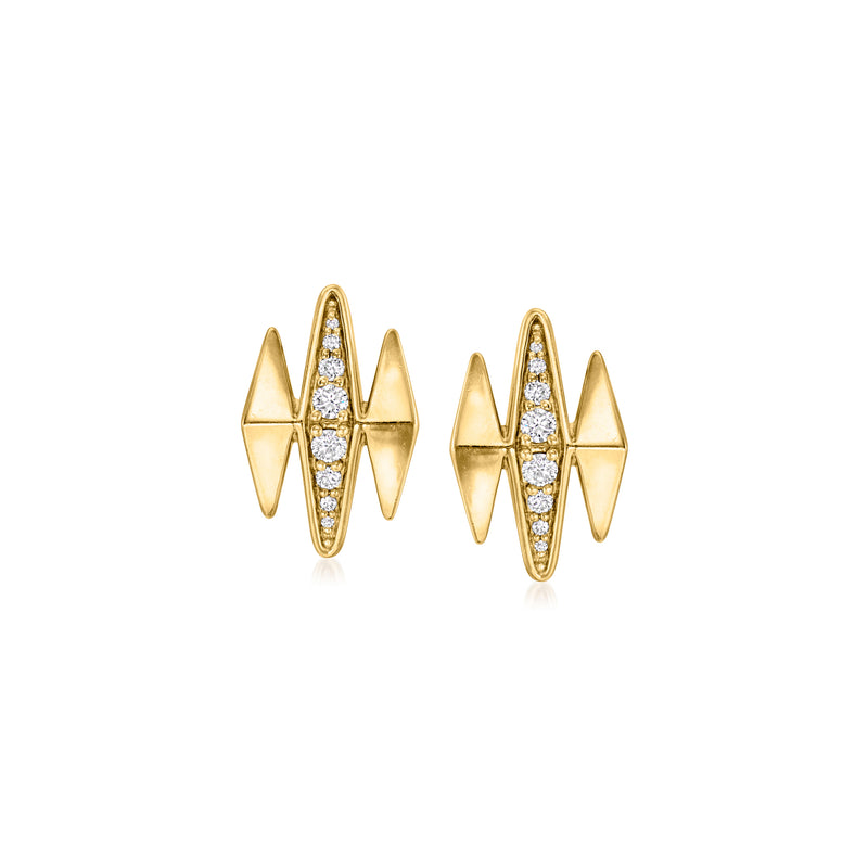 14kt yellow gold geometric diamond stud earrings with post backs