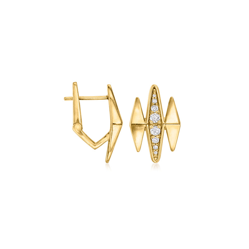 Geometric diamond post earrings in 14kt yellow gold, angled profile