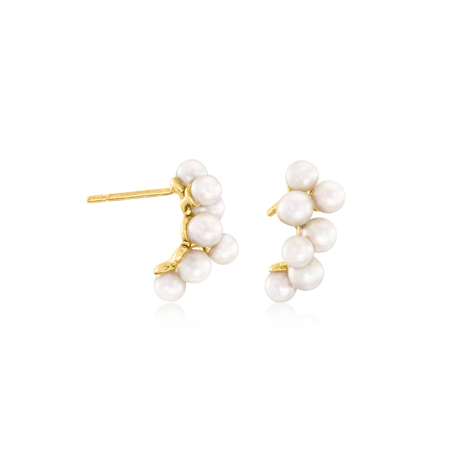 3-4mm Cultured Pearl Cluster Earrings in 18kt Gold Over Sterling