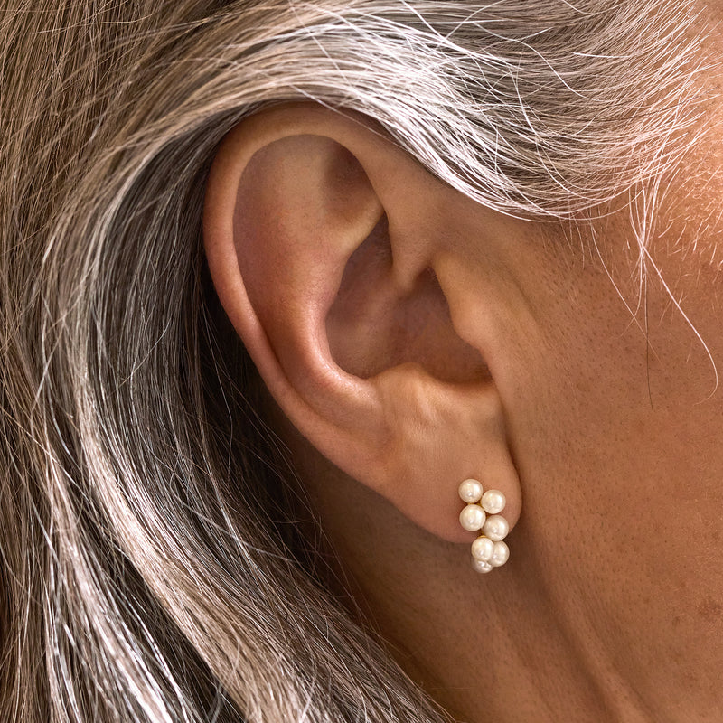 Gold cultured pearl cluster post earrings with small white round pearls