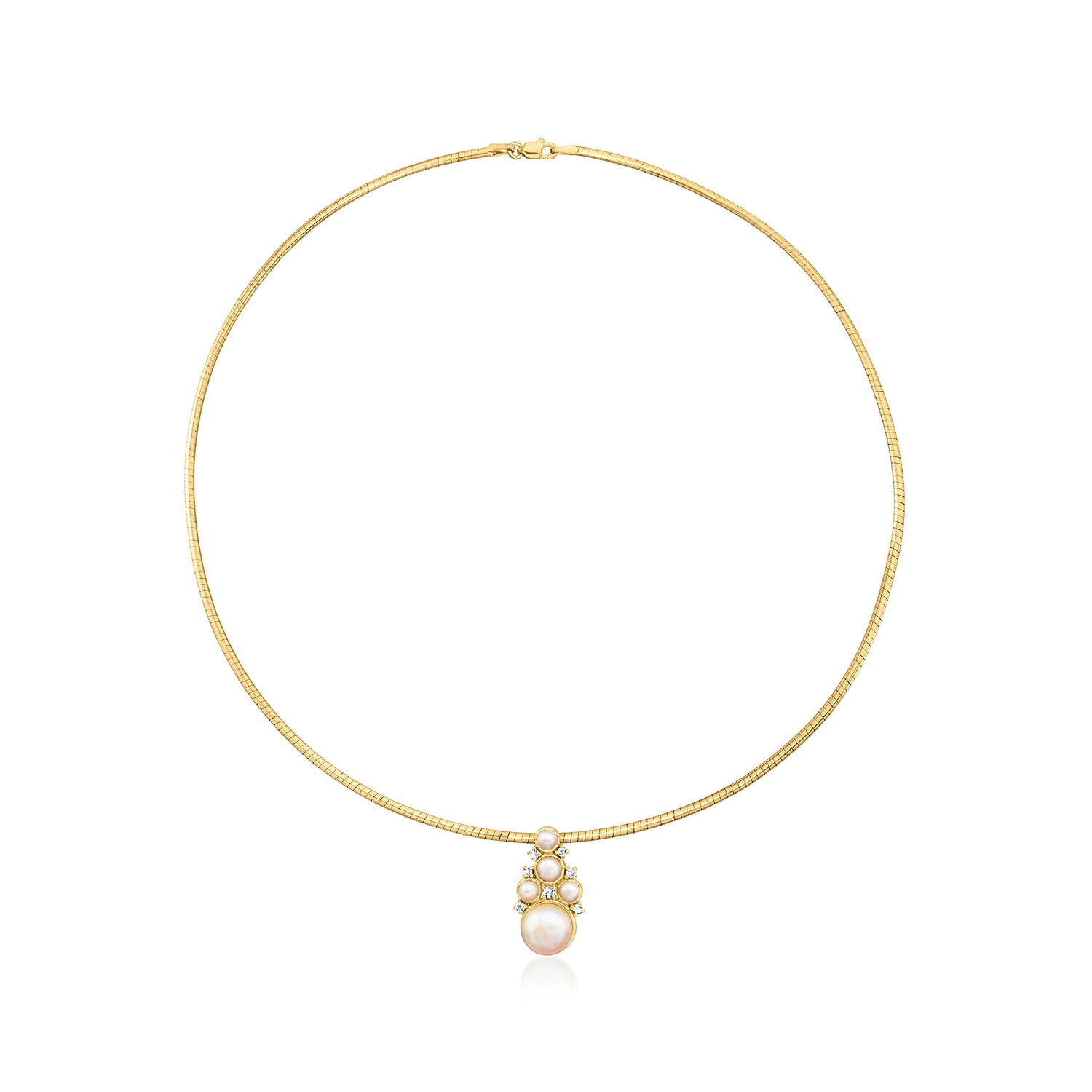 3.5-10mm Cultured Pearl and .20 ct. t.w. Lab Grown Diamond Pendant Necklace in 18kt Gold Over Sterling