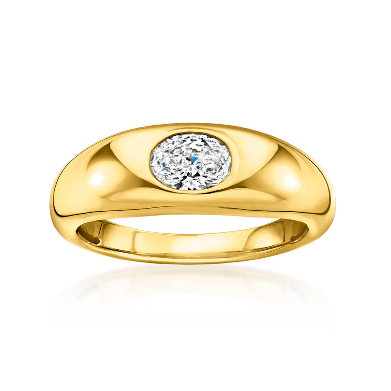 18kt gold over sterling oval diamond ring with bezel-set oval lab-grown diamond