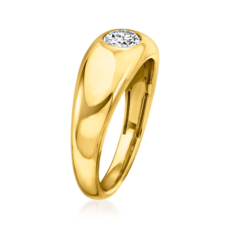 Gold over sterling oval diamond ring with bezel-set oval lab-grown diamond in smooth band