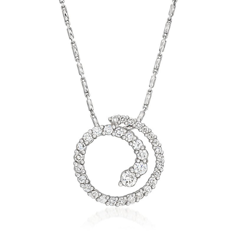 Vintage diamond swirl pendant necklace in 14kt white gold with sparkling round stones
