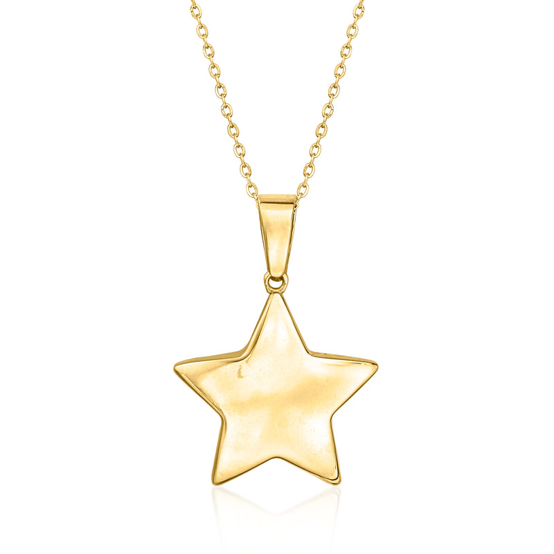 18kt yellow gold star pendant necklace with smooth star pendant and chain