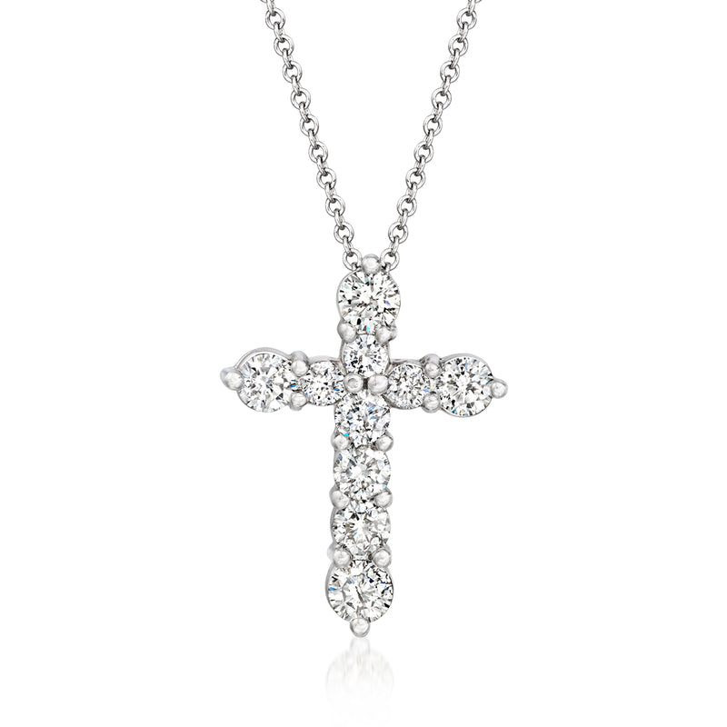 Vintage diamond cross pendant necklace in 14kt white gold with silver chain