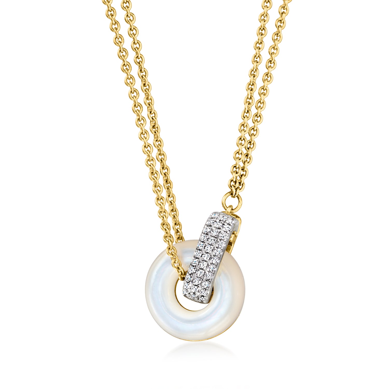 Mother-of-Pearl Circle Necklace with .10 ct. t.w. Lab Grown Diamonds in 18kt Gold Over Sterling
