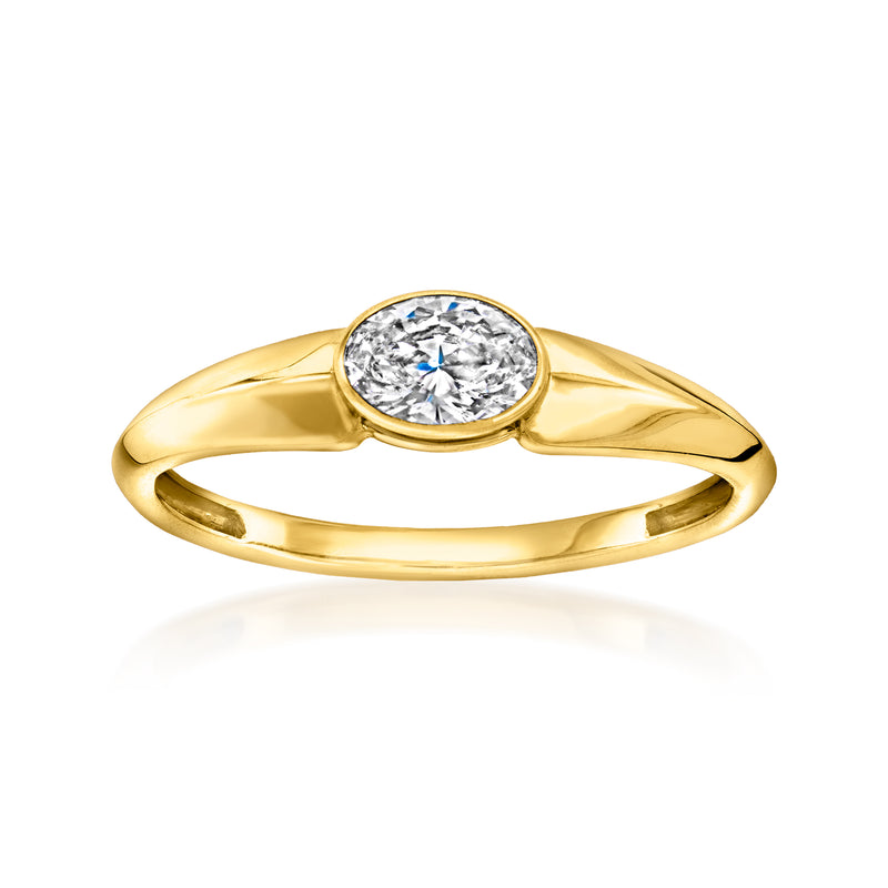 18kt gold over sterling oval lab-grown diamond ring, bezel-set oval center stone