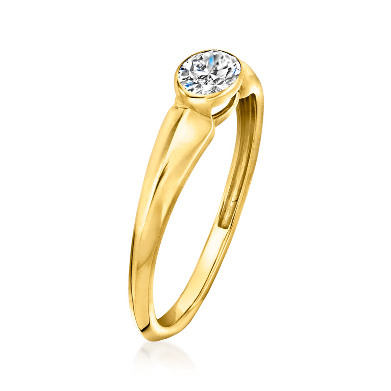 18kt gold over sterling oval lab-grown diamond ring, side view of slim band and bezel