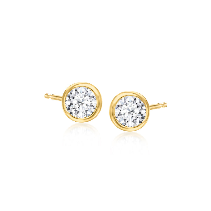 Gold bezel-set lab-grown diamond stud earrings with round center stones