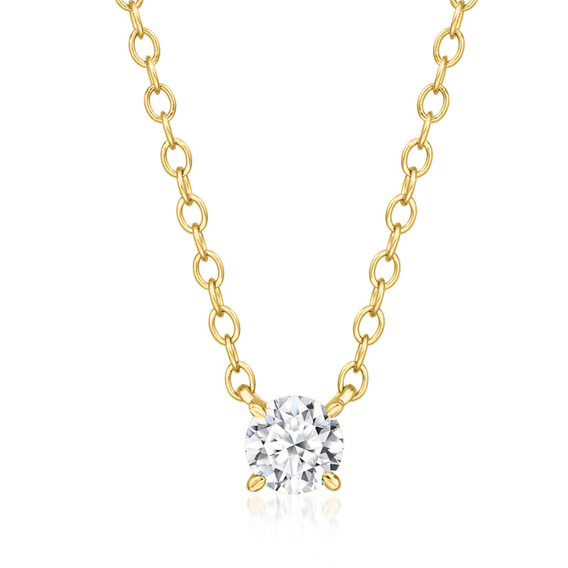 Gold over sterling solitaire necklace with round lab-grown diamond in prong setting