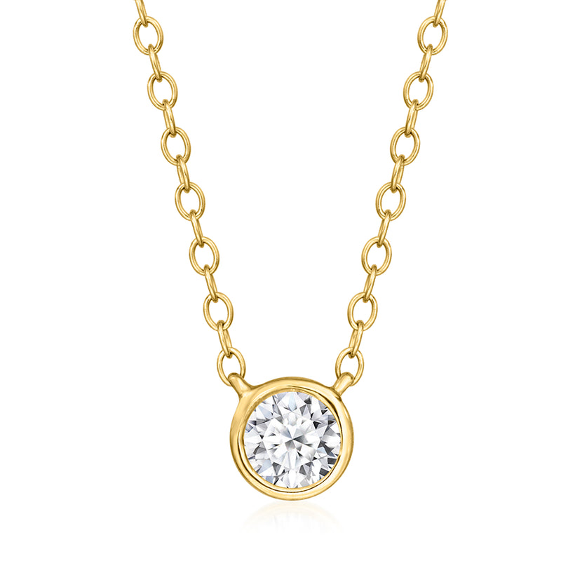 Gold-tone solitaire necklace with round bezel-set lab-grown diamond pendant