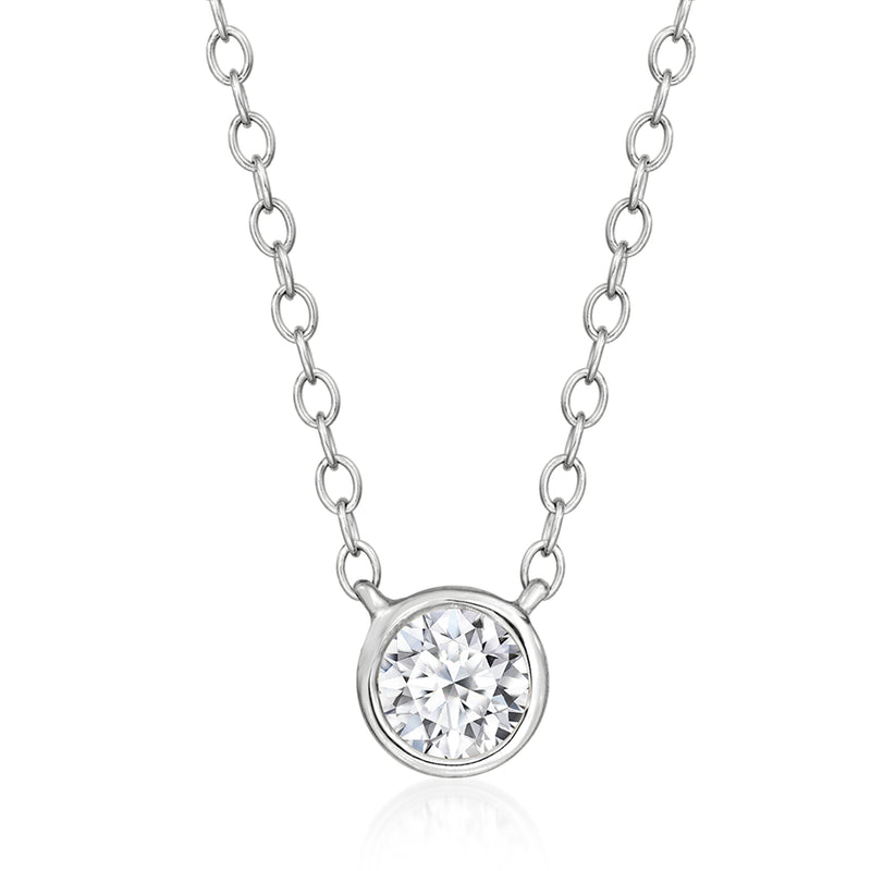 Sterling silver solitaire necklace with round bezel-set lab-grown diamond