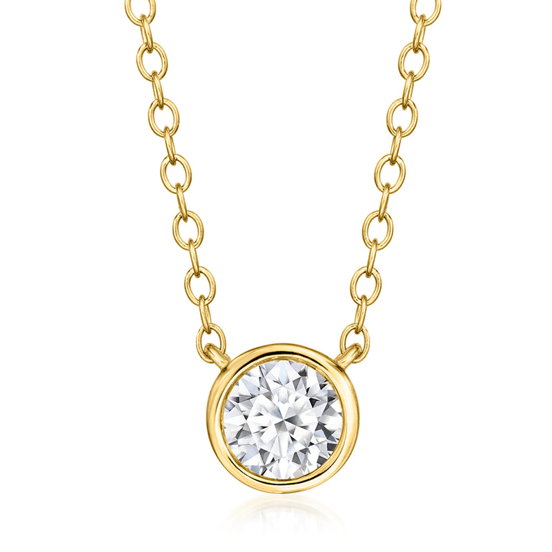 Round bezel-set lab-grown diamond pendant on gold over sterling chain