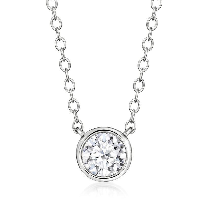 Sterling silver solitaire necklace with round bezel-set lab-grown diamond pendant