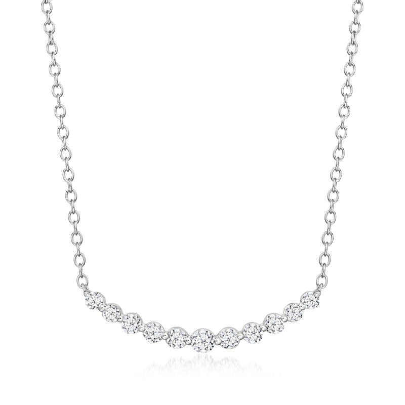 Sterling silver curved bar necklace with lab-grown diamond accents