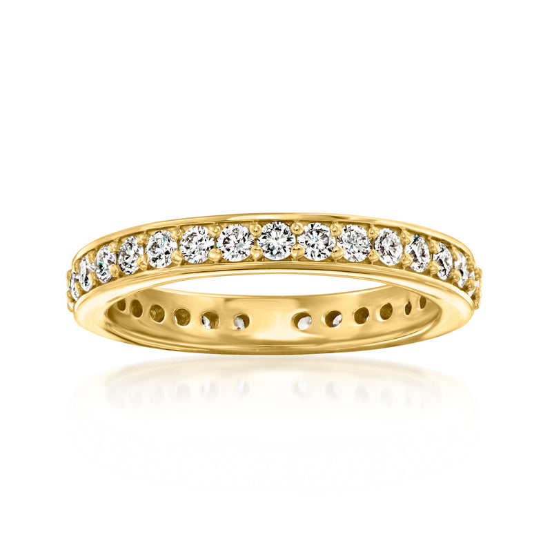 Gold eternity band with round lab-grown diamonds across the top and edges