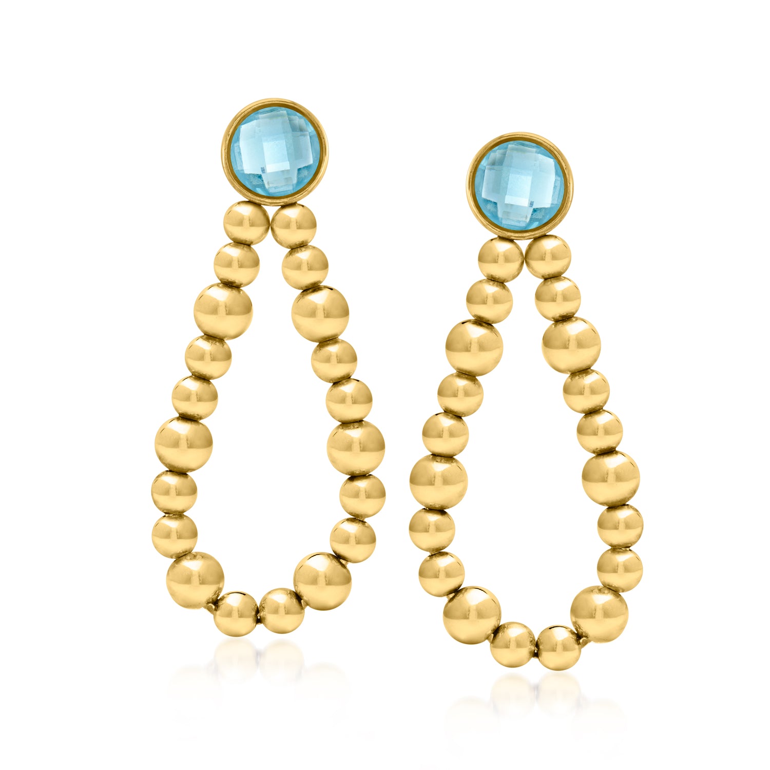 Italian 4.00 ct. t.w. Swiss Blue Topaz Beaded Teardrop Earrings in 18kt Gold Over Sterling