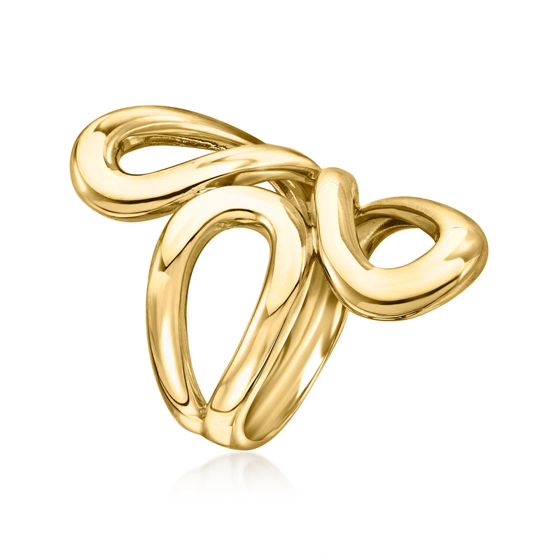 Gold-tone abstract floral ring with sculpted interlocking loops, side view