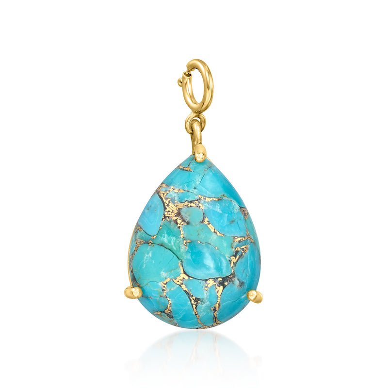 Pear-shaped turquoise stone charm with gold-tone loop and hook clasp