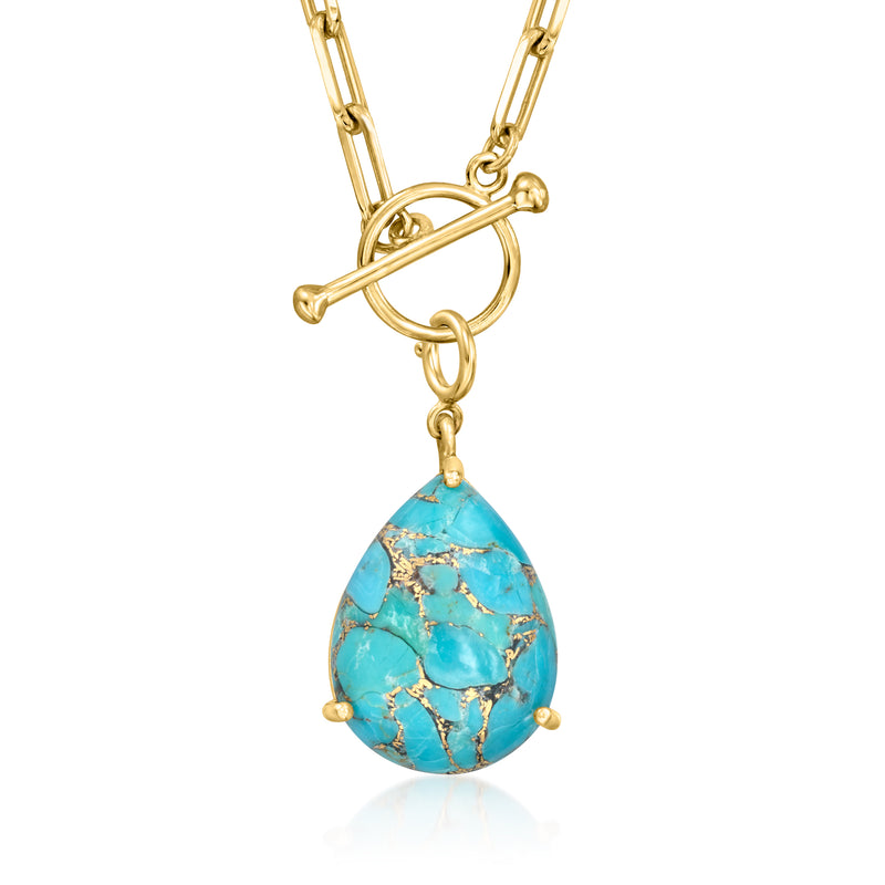 Turquoise pear-drop charm with gold-tone bail and hook clasp