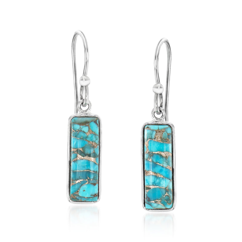 Sterling silver turquoise drop earrings, rectangular turquoise stone with earwires