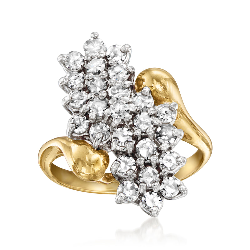 Vintage 14kt yellow gold diamond cluster ring with sparkling round stones, openwork prongs