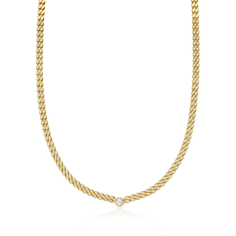Gold diamond chain necklace with round center stone