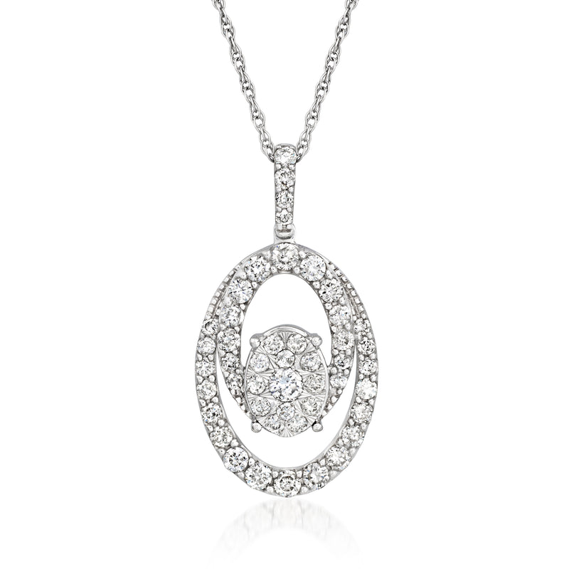 14kt white gold oval diamond pendant necklace with halo setting