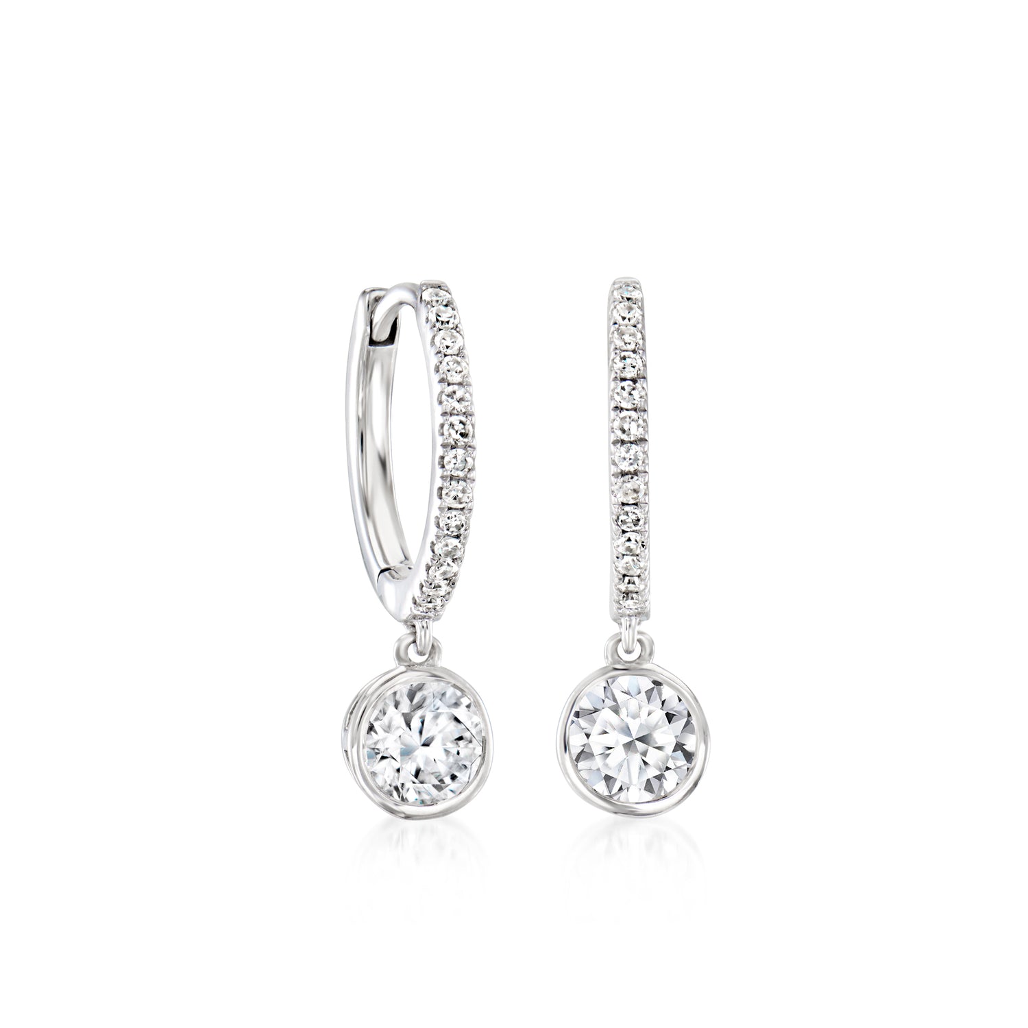 1.00 ct. t.w. Bezel-Set Lab Grown Diamond Huggie Hoop Drop Earrings in Sterling Silver