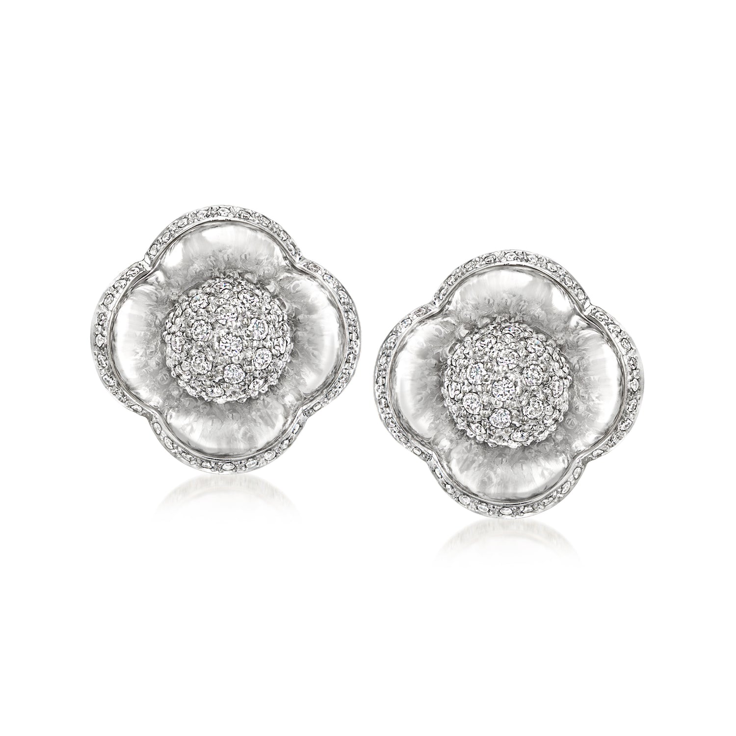 C. 1980 Vintage .99 ct. t.w. Diamond Flower Earrings in 18kt White Gold