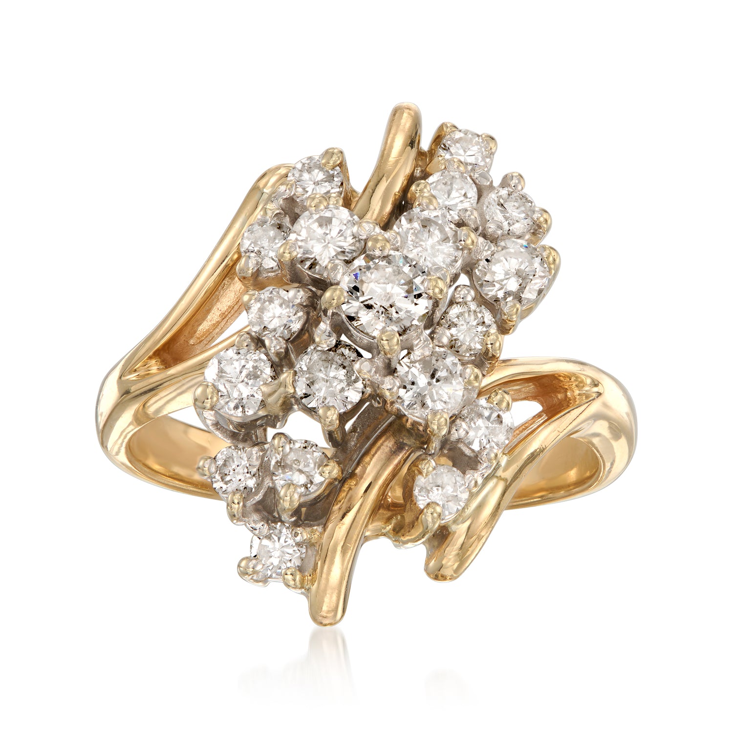 C. 1980 Vintage 1.20 ct. t.w. Diamond Cluster Ring in 14kt Yellow Gold