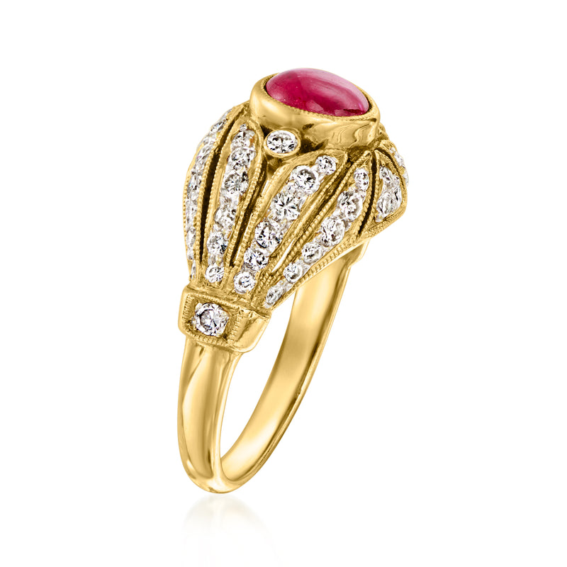 Vintage 18kt yellow gold domed ring with ruby center and diamond accents