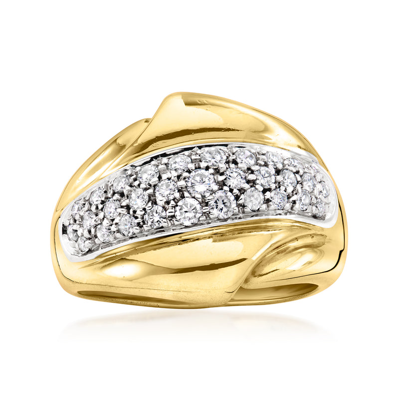 Vintage 18kt yellow gold diamond ring with pavé-set center band